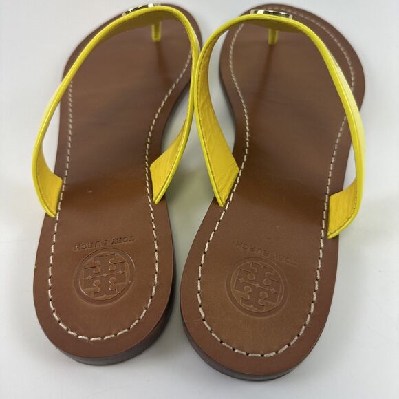 Tory Burch Cameron Thong Sandal Yellow Patent Leather Flat Slip On Womens 10 - Picture 6 of 13